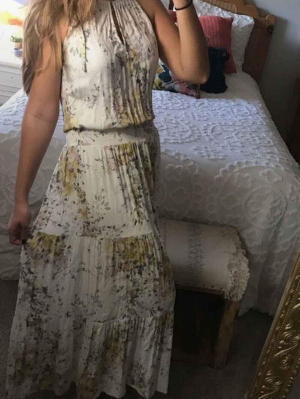 lovestitch Cream Floral Maxi Dress with Yellow & Green Print